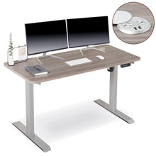 Load image into Gallery viewer, BRODAN Electric Standing Desk with Power Charging Station, 54x24, Oak Top with Gray Frame