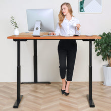 Load image into Gallery viewer, BRODAN Electric Standing L Desk with Power Charging Station, Walnut Top with Black Frame, 67x59 inches

