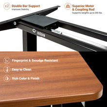 Load image into Gallery viewer, BRODAN Electric Standing Desk with Power Charging Station, 54x24, Walnut Top with Black Frame