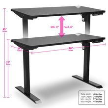 Load image into Gallery viewer, BRODAN Electric Standing Desk with Power Charging Station, 48x24, Black Top with Black Frame