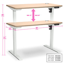 Load image into Gallery viewer, BRODAN Electric Standing Desk with Power Charging Station, 48x24, Maple Top with White Frame