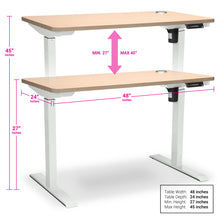 Load image into Gallery viewer, BRODAN Electric Standing Desk with Power Charging Station, 48x24, Maple Top with White Frame
