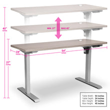 Load image into Gallery viewer, BRODAN Electric Standing Desk with Power Charging Station, 54x24, Oak Top with Gray Frame