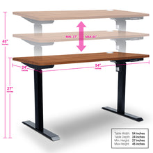 Load image into Gallery viewer, BRODAN Electric Standing Desk with Power Charging Station, 54x24, Walnut Top with Black Frame