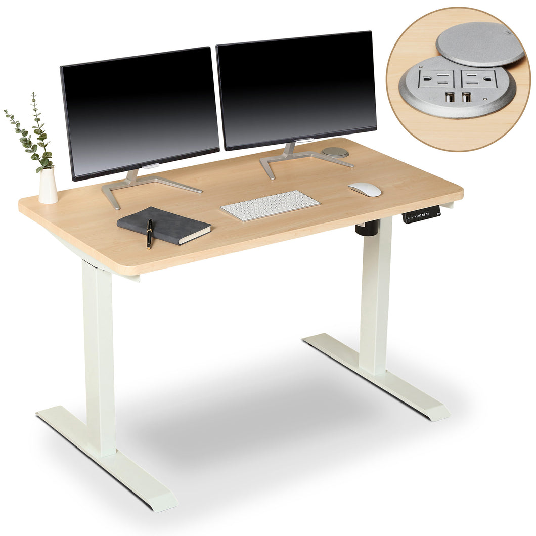 BRODAN Electric Standing Desk with Power Charging Station, 48x24, Maple Top with White Frame