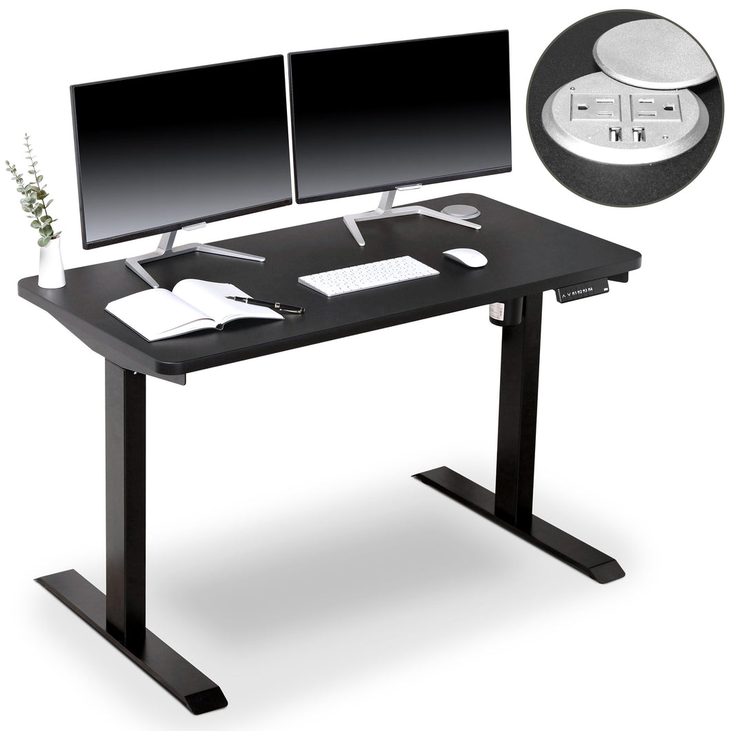 BRODAN Electric Standing Desk with Power Charging Station, 48x24, Black Top with Black Frame