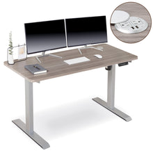 Load image into Gallery viewer, BRODAN Electric Standing Desk with Power Charging Station, 54x24, Oak Top with Gray Frame
