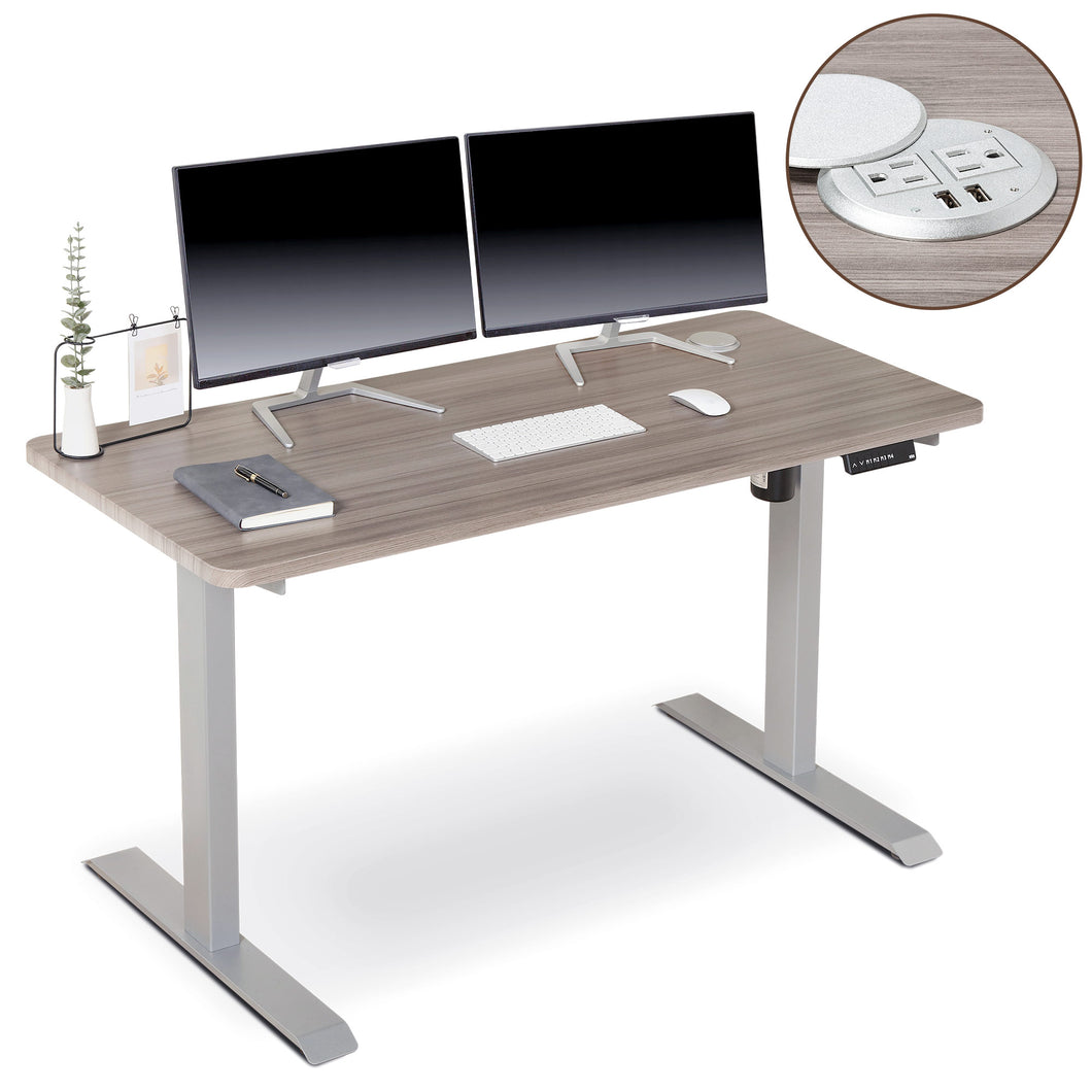 BRODAN Electric Standing Desk with Power Charging Station, 54x24, Oak Top with Gray Frame