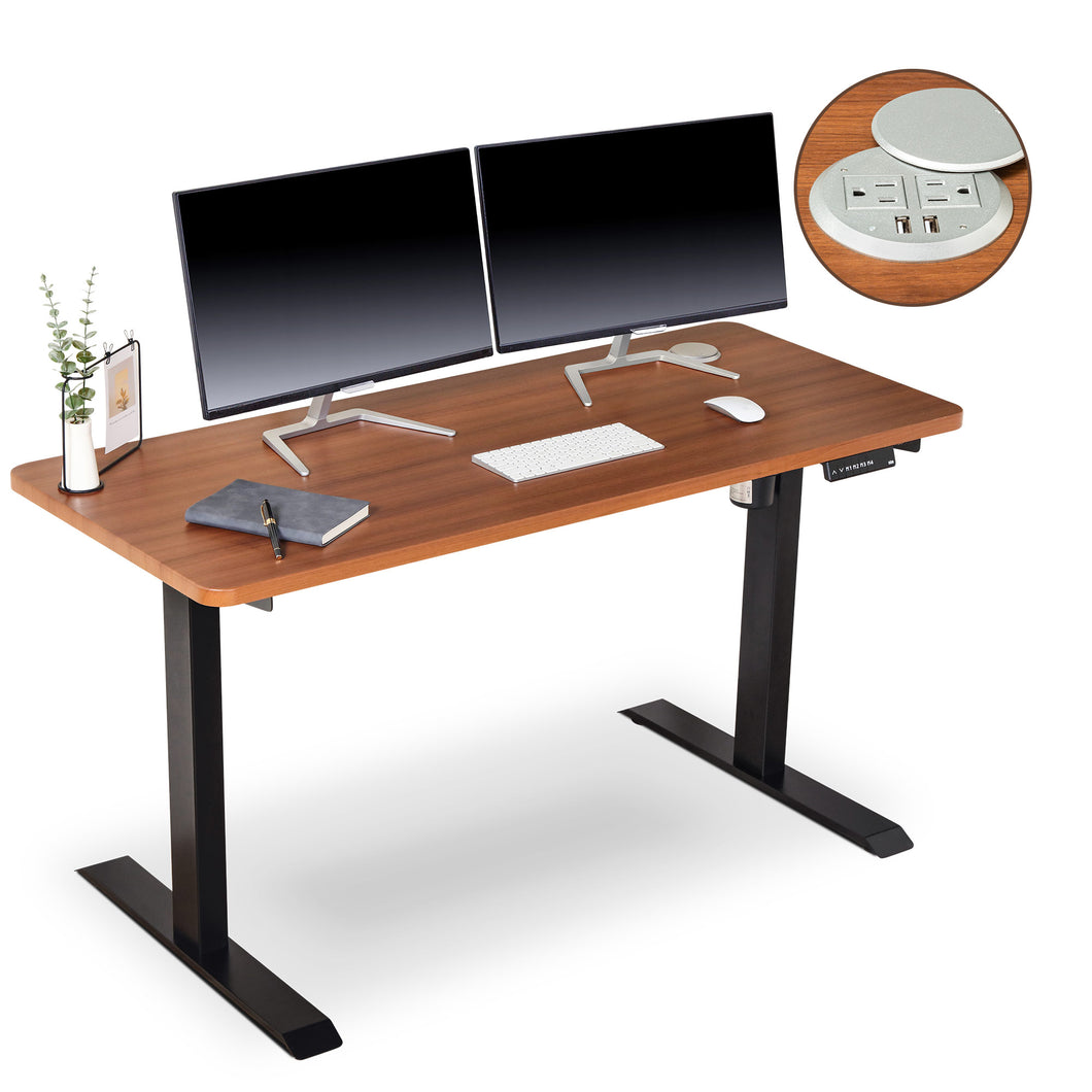 BRODAN Electric Standing Desk with Power Charging Station, 54x24, Walnut Top with Black Frame